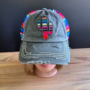 Grey Kbethos baseball cap hat Distressed Cactus Colorful Embroidery Summer